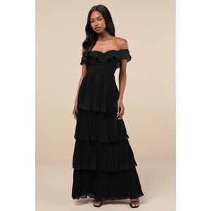 Lulus Always Remarkable Black Pleated Off-the-shoulder Maxi Dress - Size XL